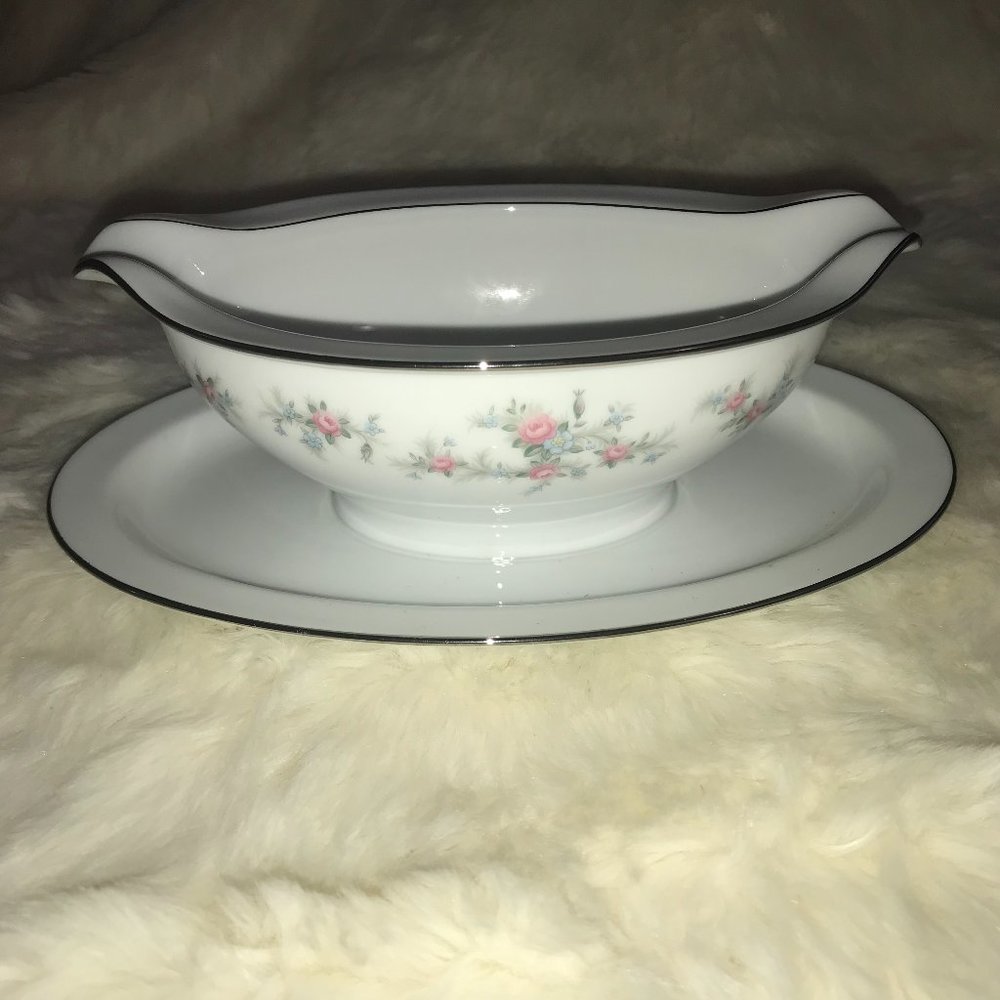 Vintage Noritake Lila Gravy Boat with attached underplate New and unused